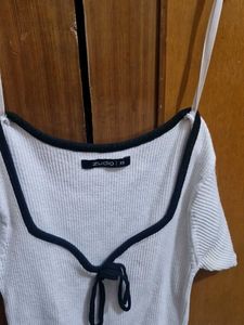Studio K White Ribbed Tie-Front Top