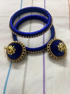 Blue Silk Thread Bangles & Jhumka Earrings