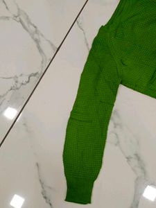 Green Waffle Knit Sweater with Pockets