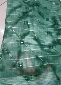 Green Tie-Dye Saree with Gold Accents