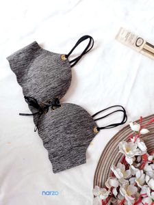 Grey Lace-Up Bra