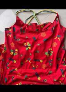 Clovia Red Floral A-Line Mini Dress - L size