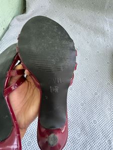 Zara Burgundy Heeled Sandals with Bow