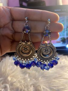 Stunning Blue Beaded Jhumka Earrings