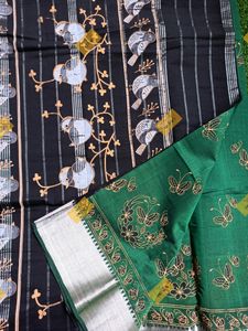 Mangalagiri Cotton Printed Saree Green