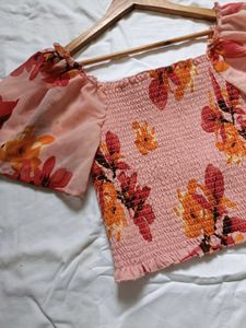 Floral Smocked Square Neck Top