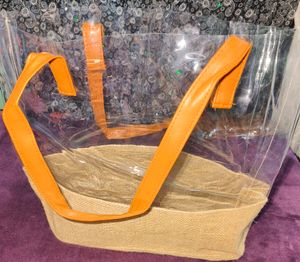 Trendy Clear Jute Tote Bag