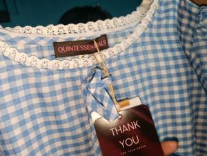 Cute Blue Gingham Peplum Top