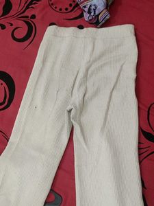 Ribbed Beige Wide Leg Pants