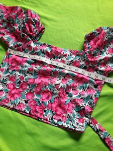 Chic Multicolor Floral Puff Sleeve Crop Top Women