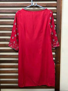 Vibrant Red Kurti with Floral Print