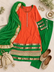 🧡💚Orange & Green Kurti Set
