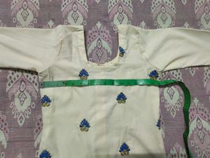 Elegant Cream Kurta Set with Blue Dupatta