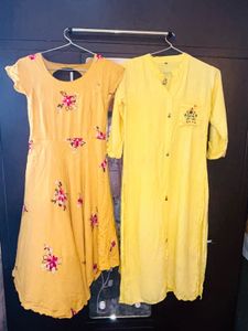 Combo of Yellow embroidered Kurta and  Mustard Flo
