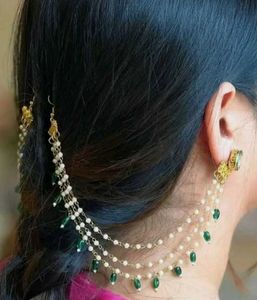 Elegant Pearl and Emerald Ear Chain