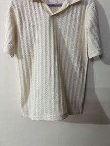 Cream Textured Polo Shirt