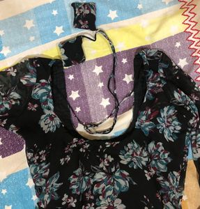 Deep Back Floral Chiffon Kurthi