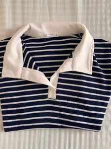 Striped Polo Top with Short Sleeves