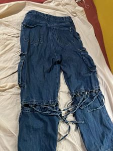Unique Blue Denim Cargo Pants