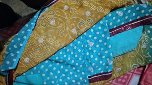 Aqua Blue Bandhani Saree Fabric