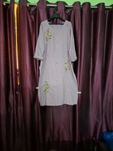 Embroidered Purple Cotton Kurta
