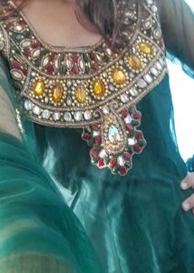 Emerald Green Heavily Embellished Anarkali Suit