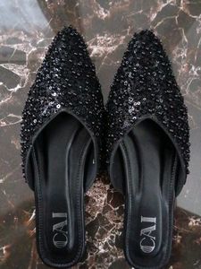 Sparkling Black Mules Heels