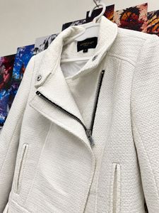 Chic White Textured Moto Jacket