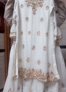 Elegant White & Gold Embellished gharara