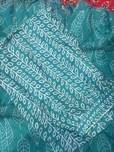 Teal Leaf Print Kurta with Pants