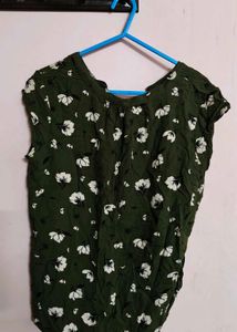 Olive Green Floral Tunic Top