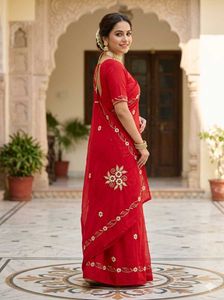 Beautiful Red Embroidered Saree