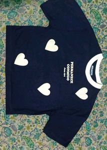 Navy Blue Heart Print T-Shirt
