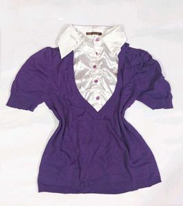 Rakhi Sale: Purple V-Neck Knit Top + white collar
