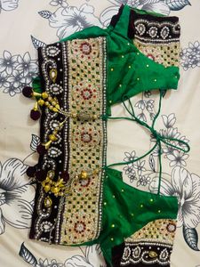 Emerald green diamond work blouse