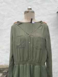 Olive Green Button-Front Romper