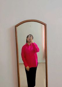Bright Pink Oversized Button-Down long Shirt