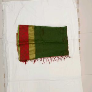 Elegant Green Saree with Red &amp; Gold Border