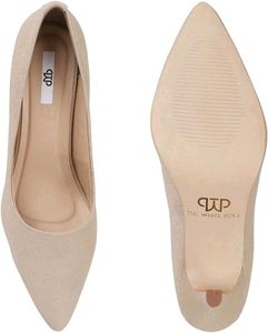 THE WHITE POLE -Beige Mid-Height Suede Pointed-Toe