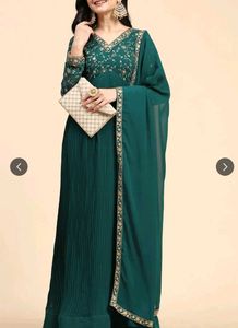 Green embroidered Georgette Kurta set