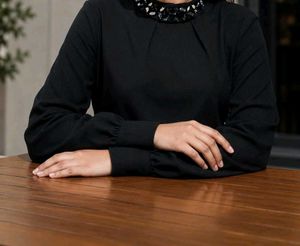 Chic Black Embellished Neck Top