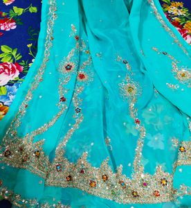 Heavy Embroidery Saree With Stitched Blouse