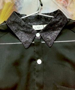 Sheer Black Sleeveless Button-Up Top