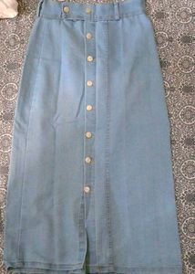 Classic Light Wash Denim Midi Skirt