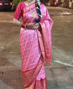 Elegant Pink Silk Saree With Stitched Blouse