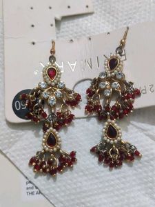 Elegant Red & Gold Dangle Earrings
