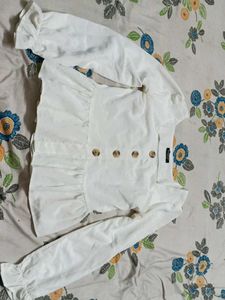 White Ruffle Sleeve Top with Buttons