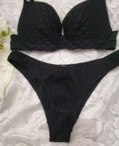 Chic Black Textured Bikini Set
