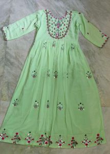 Embroidered Pastel Green Anarkali Gown