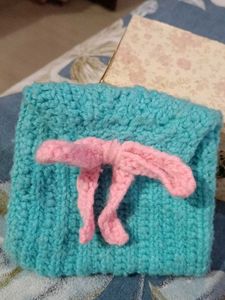 Handmade Knitted Teal Pouch